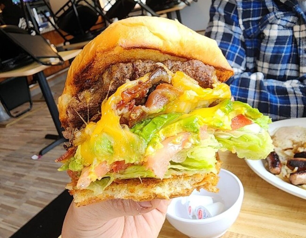 Burger at The Corner Cafe located in Lowell, MA. 