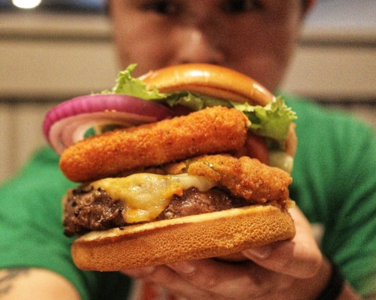 Burger at Brack’s Grille & Tap located in Brockton, MA. 