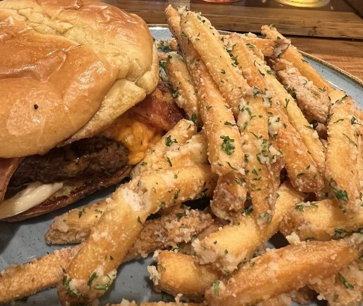 Burger at Tap and Pour located in Warner Robins, GA. 