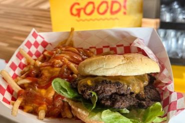 Burger at Stock and Grain Assembly located in High Point, NC.