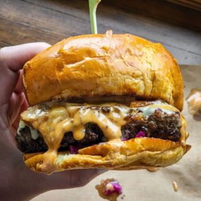 Burger at Village Butcher and Market located in Morgantown, WV.