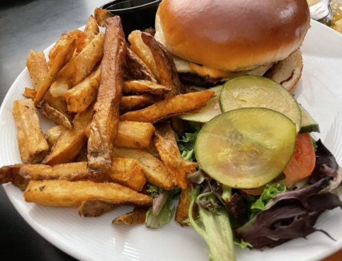 Burger at Crave located in Akron, OH.