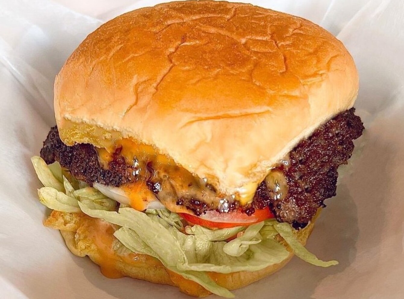 Burger at Hammered Cow located in Mobile, AL. 