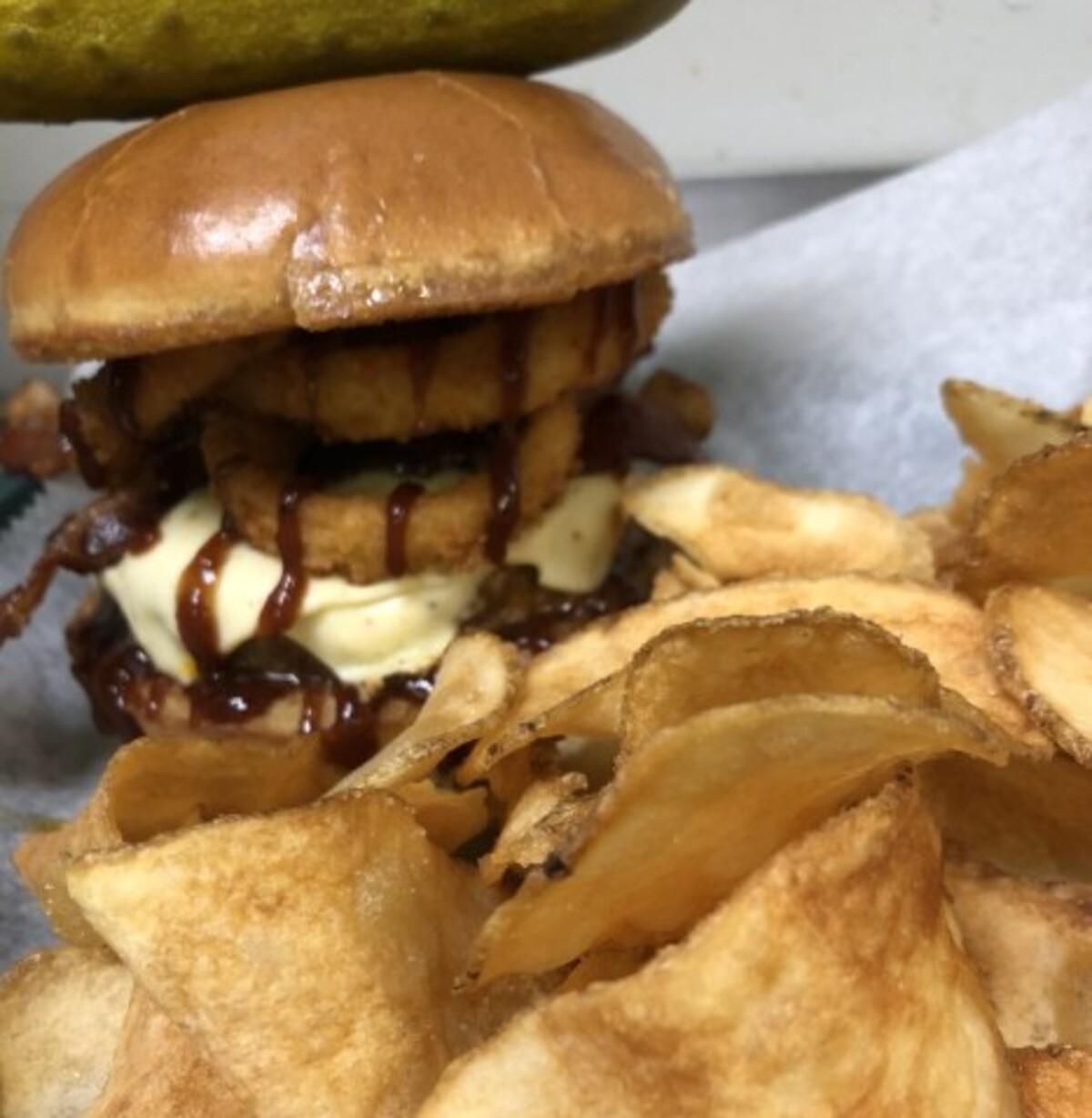 Burger at Frog Pond Pub & Pizzeria located in Wilkes Barre, PA. 