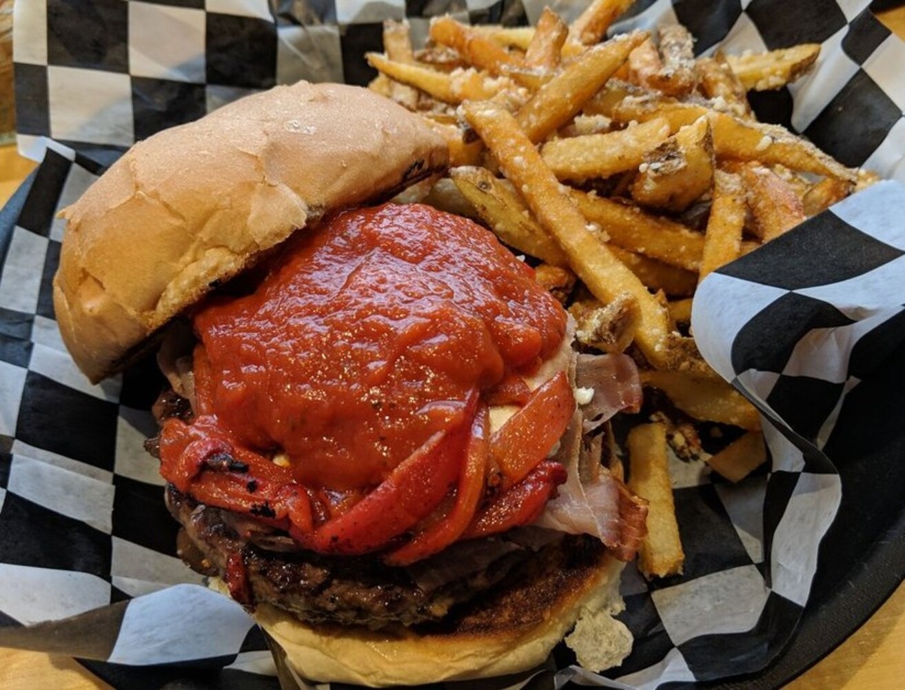 Burger at The Garage located in Kenosha, WI.