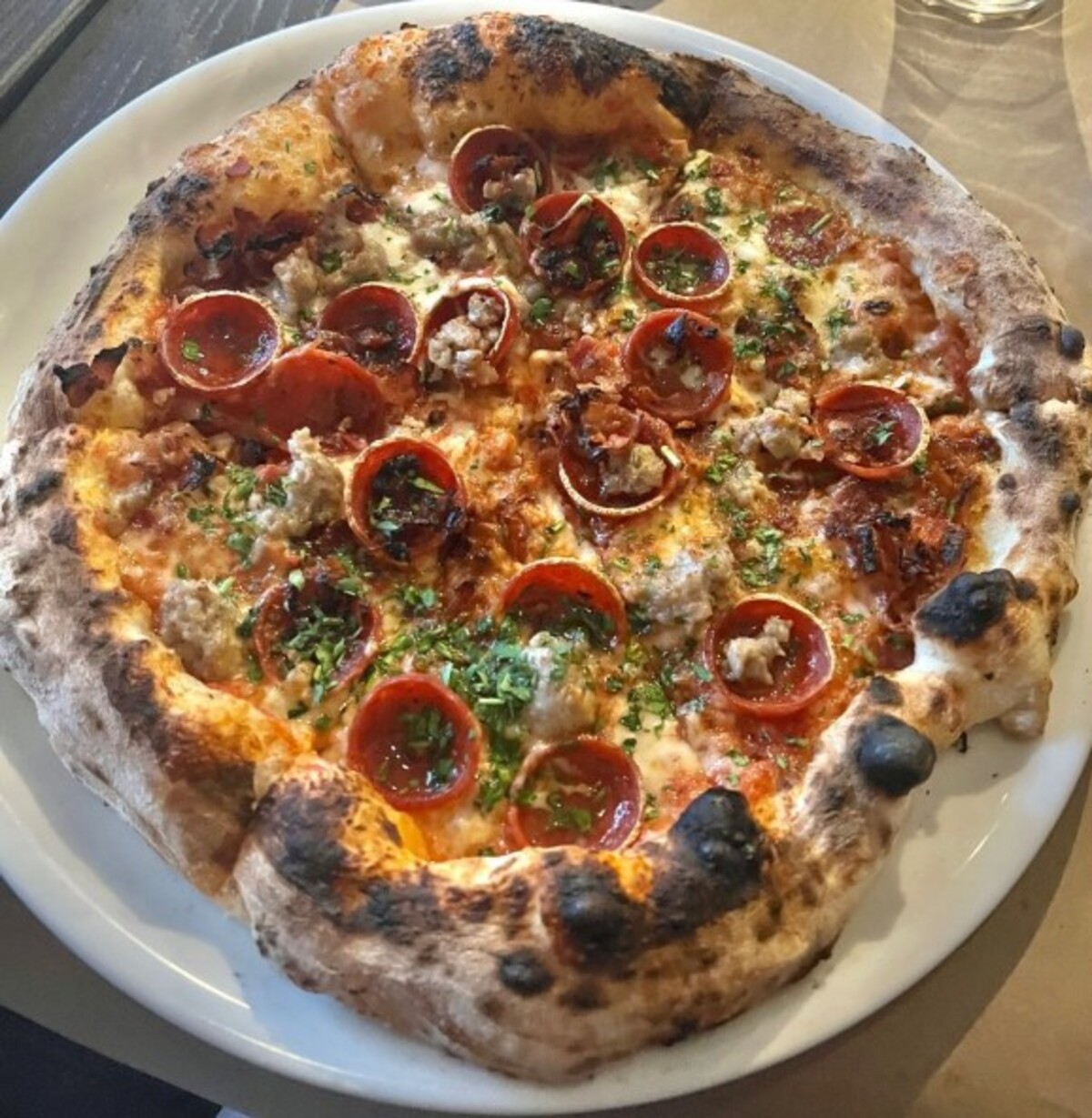 Carnavori pizza at Ciao Restaurant & Bar located in Lynn, MA. 