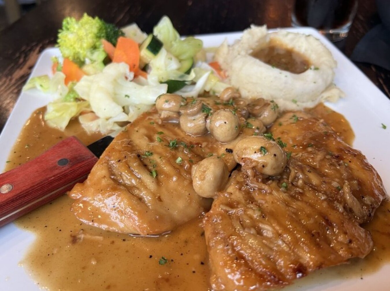 Chicken Marsala at Mike's Grillhouse located in Modesto, CA. 