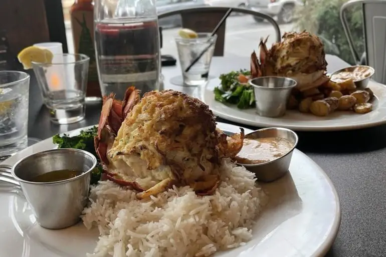 Colossal Crab Stuffed Lobster Tail at Rockfish Public House located in York, PA.