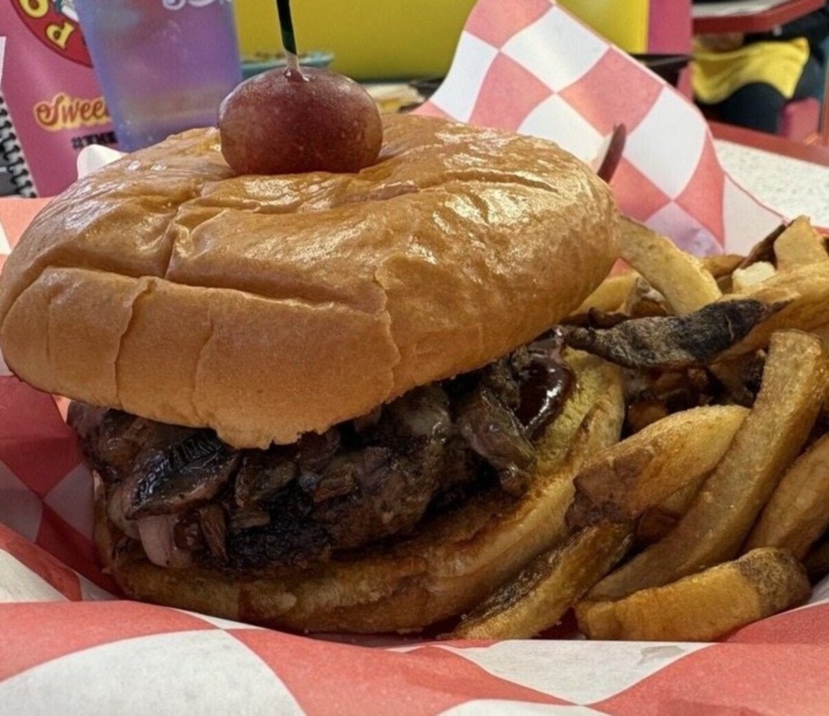 Cowboy Burger and Fries at Poky Dot located in Fairmont, WV.