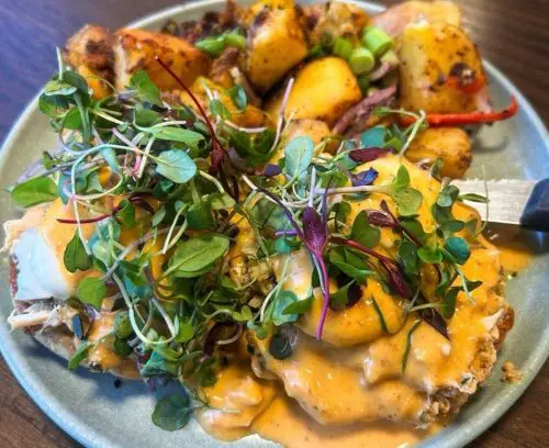 Crab Benedict at The Pantry located in Roseville, CA.