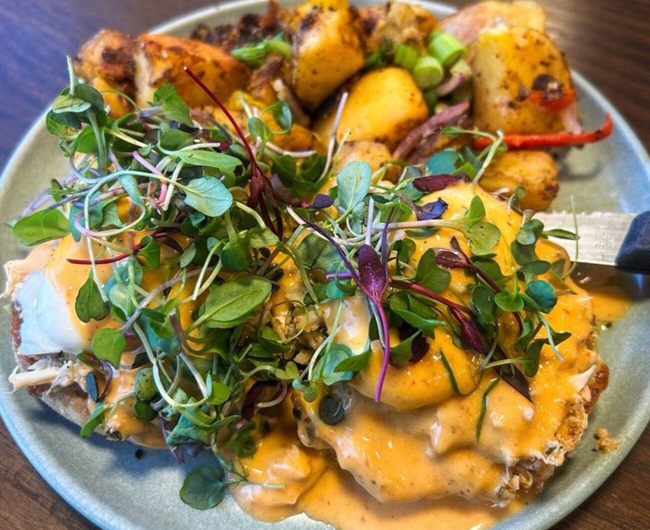 Crab Benedict at The Pantry located in Roseville, CA. 