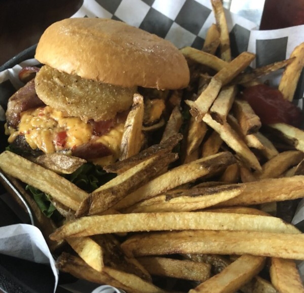Deep South Burger at Backwoods Burger Bar located in Kingsport, TN. 