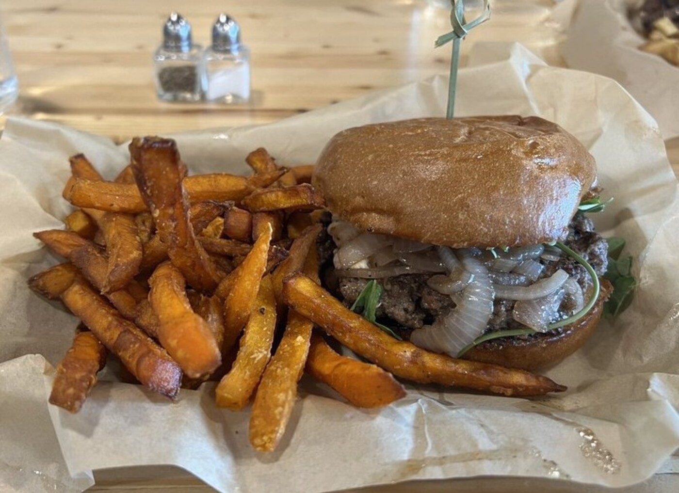 Golden Calf burger and sweet potato fries 