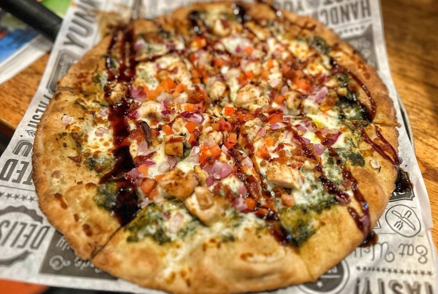 Green pizza at Fat Head's Brewery located in Canton, OH. 