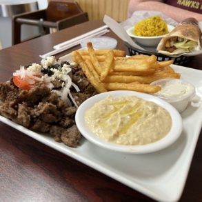 Gyro platter and Shawarma Chicken at Chef Moussa located in Peoria, IL.