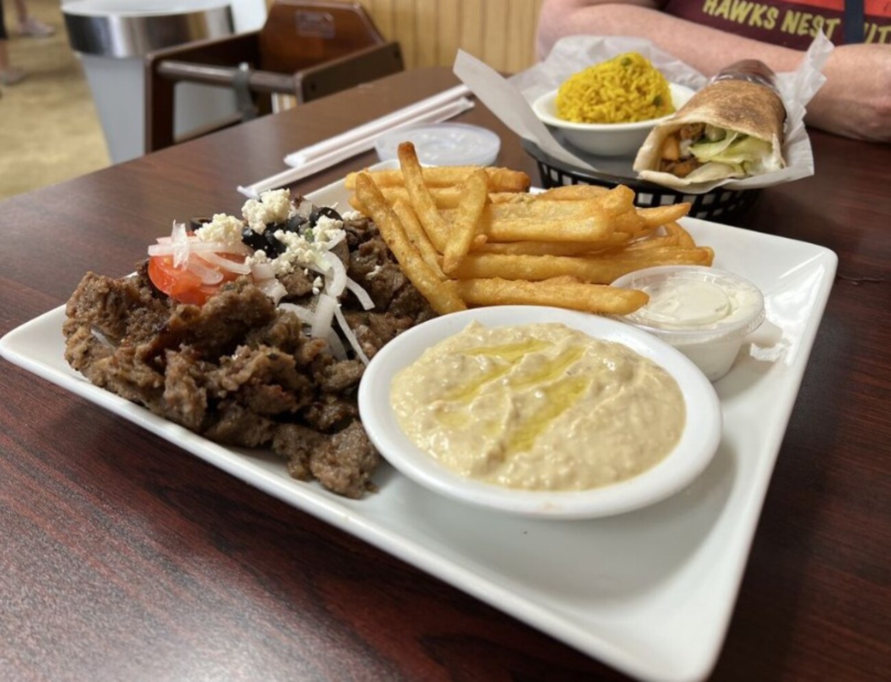 Gyro platter and Shawarma Chicken at Chef Moussa located in Peoria, IL. 