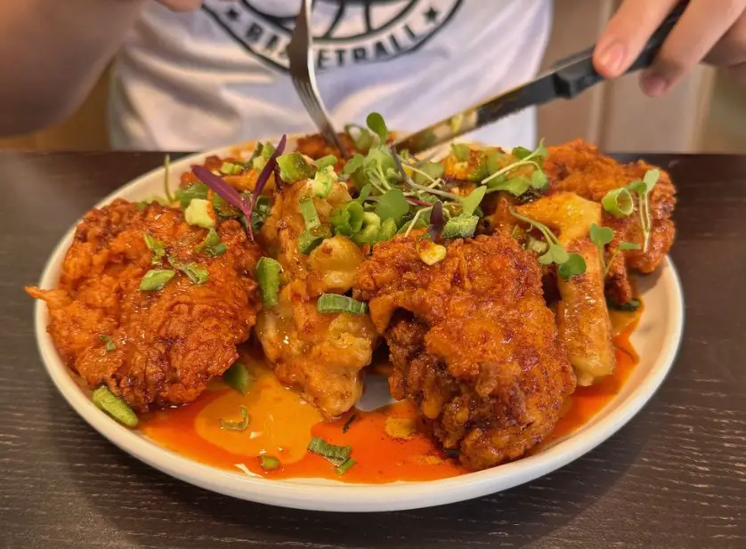 Harissa Chicken & Waffles at The Pantry located in Roseville, CA. 