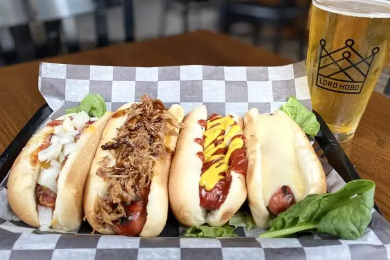 Hotdogs at The Pour Farm Tavern located in New Bedford, MA.