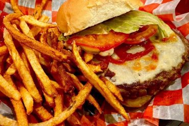 Jumbo chopped steak sandwich with hand cut fries at Golden Dawn located in Youngstown, OH.