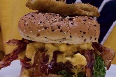 Mac and cheese burgers at Poky Dot located in Fairmont, WV.