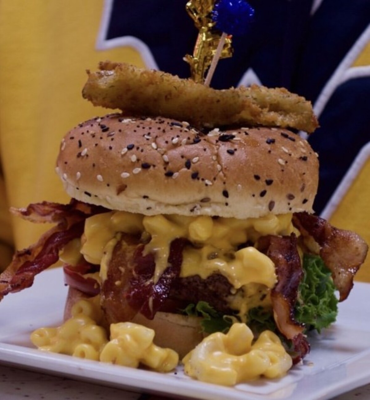 Mac and cheese burgers at Poky Dot located in Fairmont, WV.