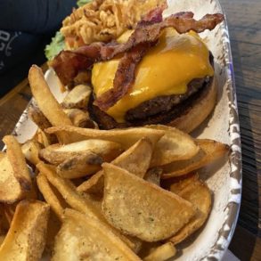 Maple burger at Beavers Pub located in Bay City, MI.