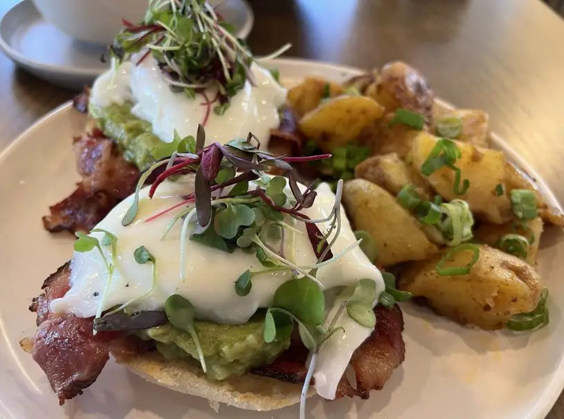 Pantry Benedict with sauce on the side at The Pantry located in Roseville, CA. 