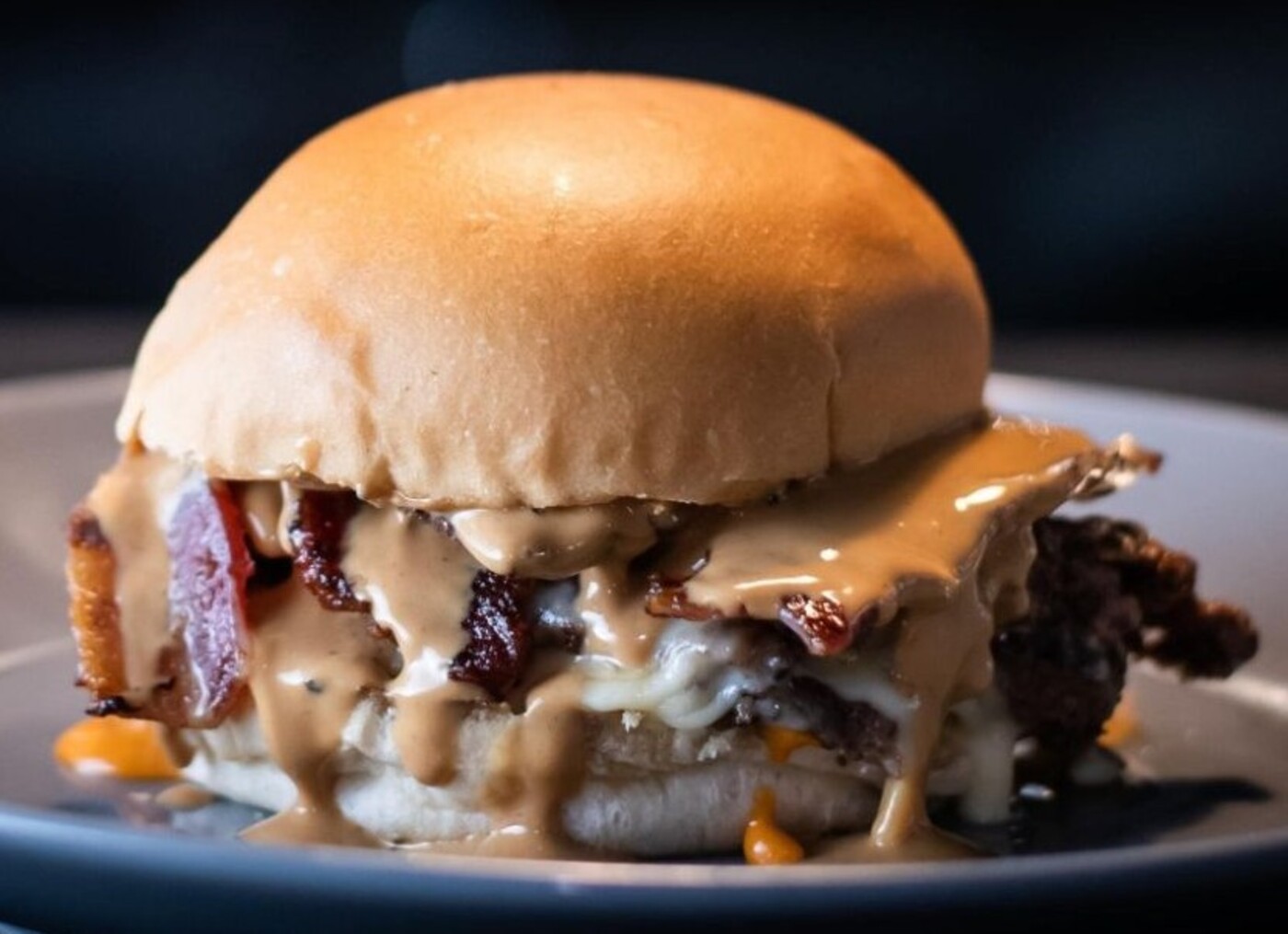 Peanut butter bacon cheeseburger at Chef Von & Mom located in Scranton, PA. 