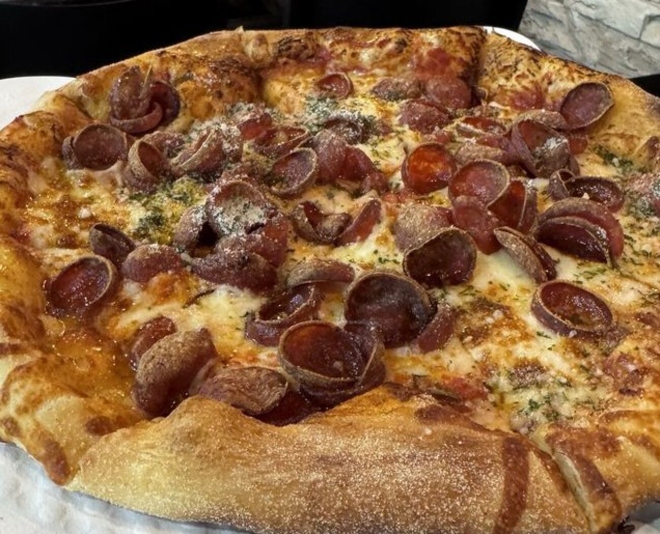 Pepperoni Pizza at Aroma’s Italian Grill located in Augusta, GA.