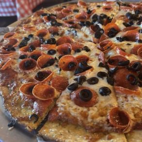 Pizza at Woodstone Pizzeria located in Bakersfield, CA.