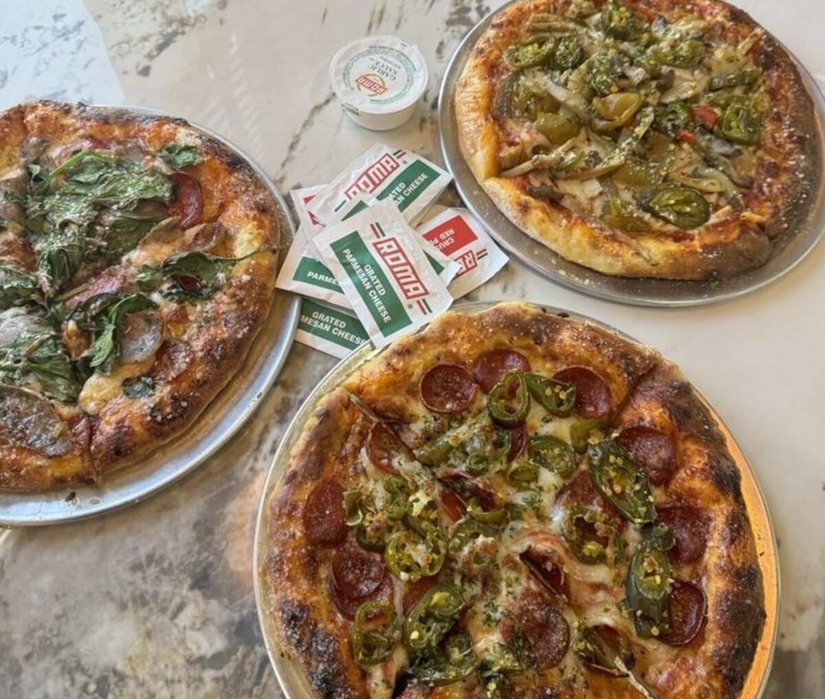 Pizzas at Aroma’s Italian Grill located in Augusta, GA.