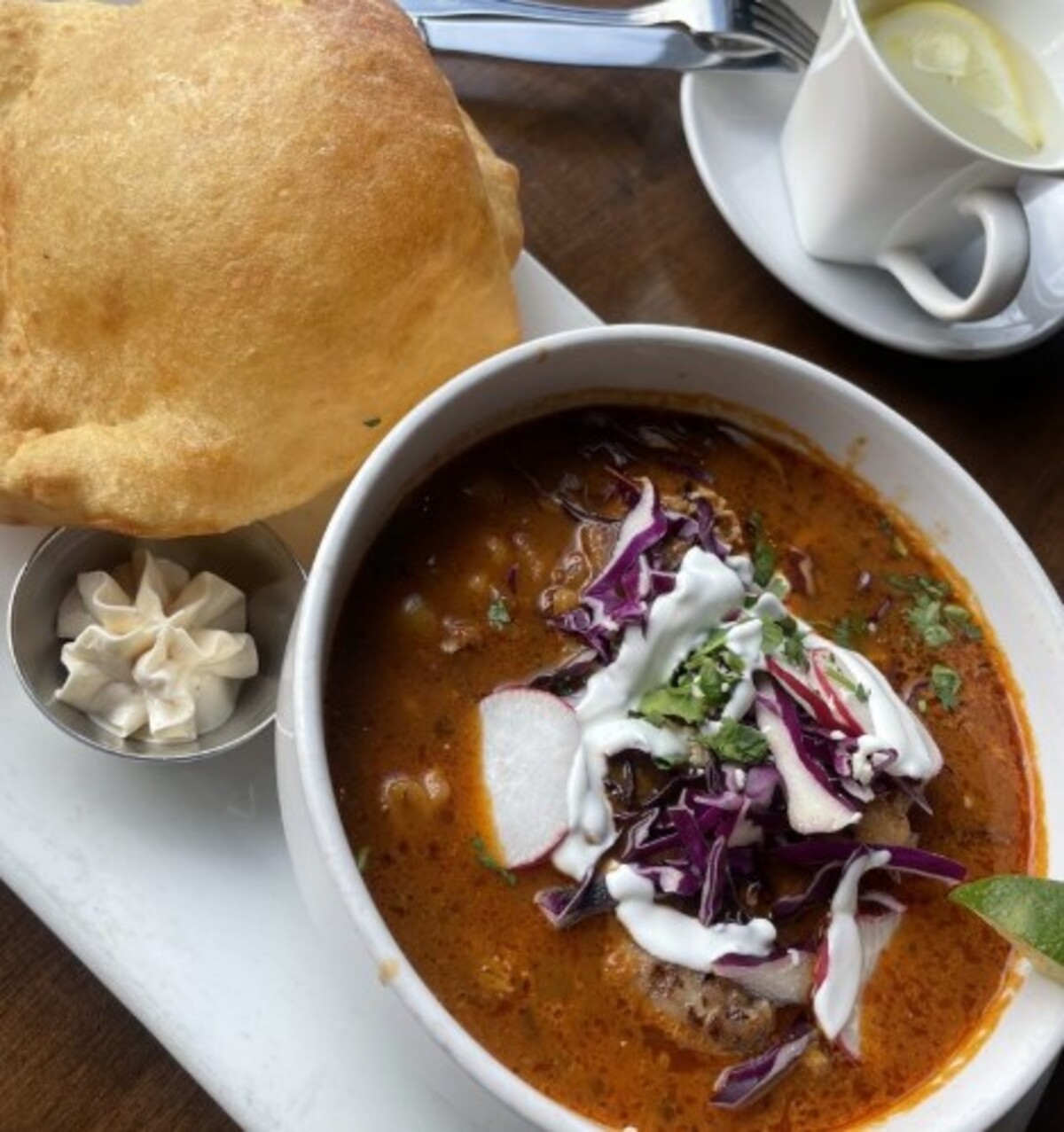 Pozole at Black Sheep Cafe located in Provo, UT.