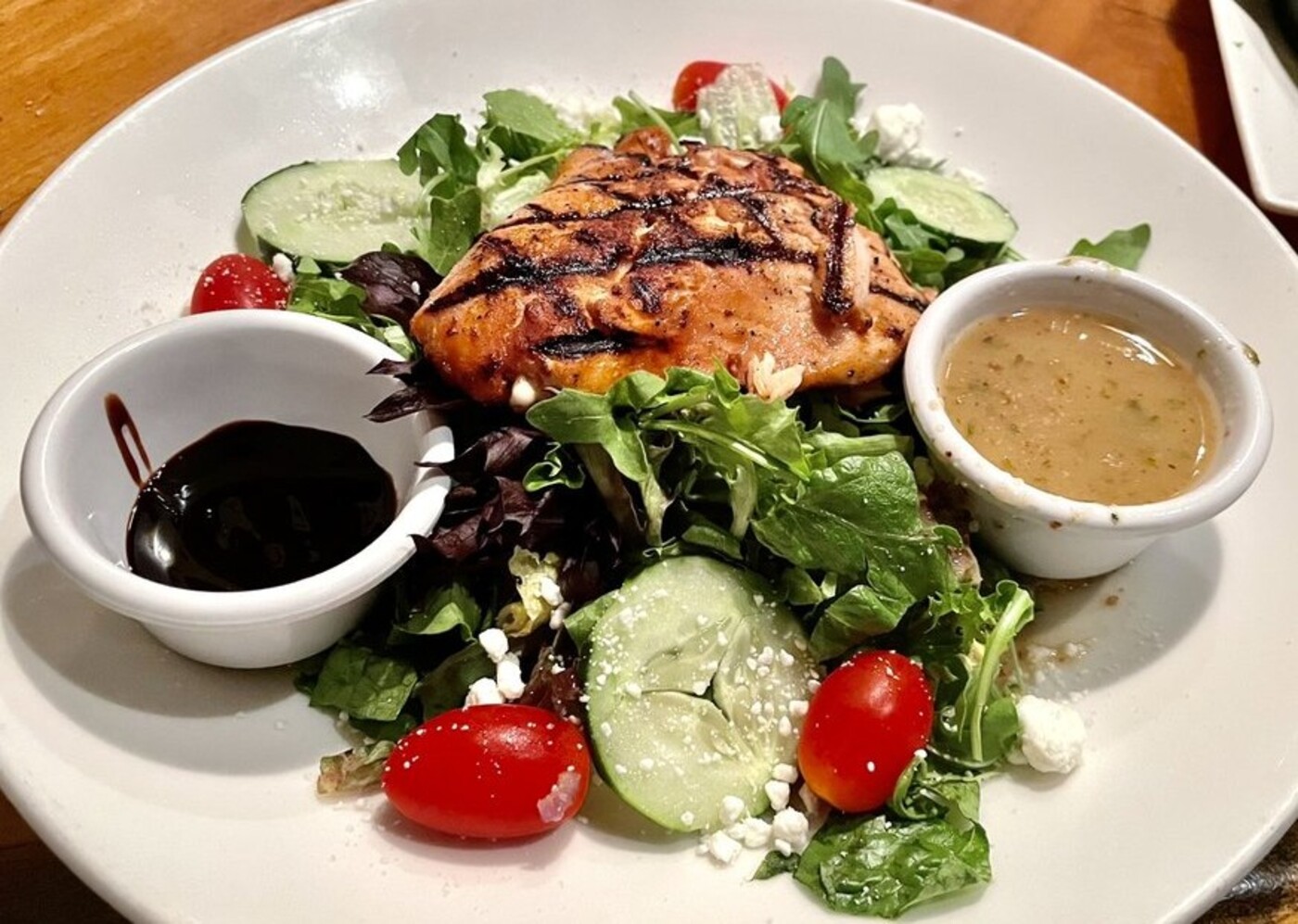 Salmon salad at Harry's Seafood Bar and Grille located in Lakeland, FL. 