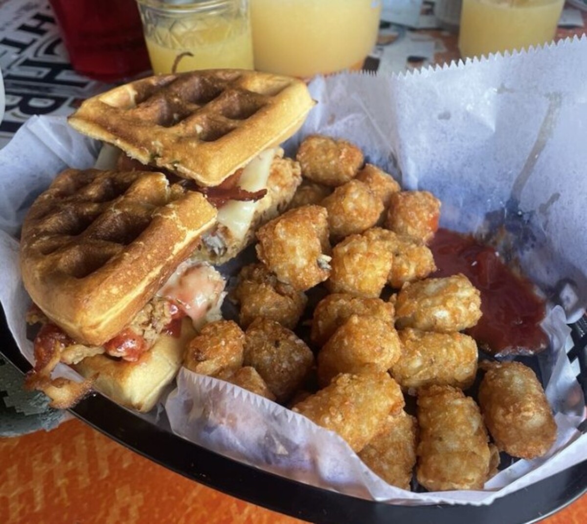 Texican chicken and waffle at Sixth Street Dive located in Lafayette, IN. 