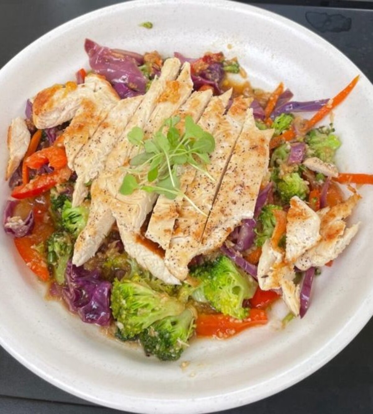 Thai Stir Fry Bowl with Chicken at Good Kitchen + Market located in Marietta, GA. 