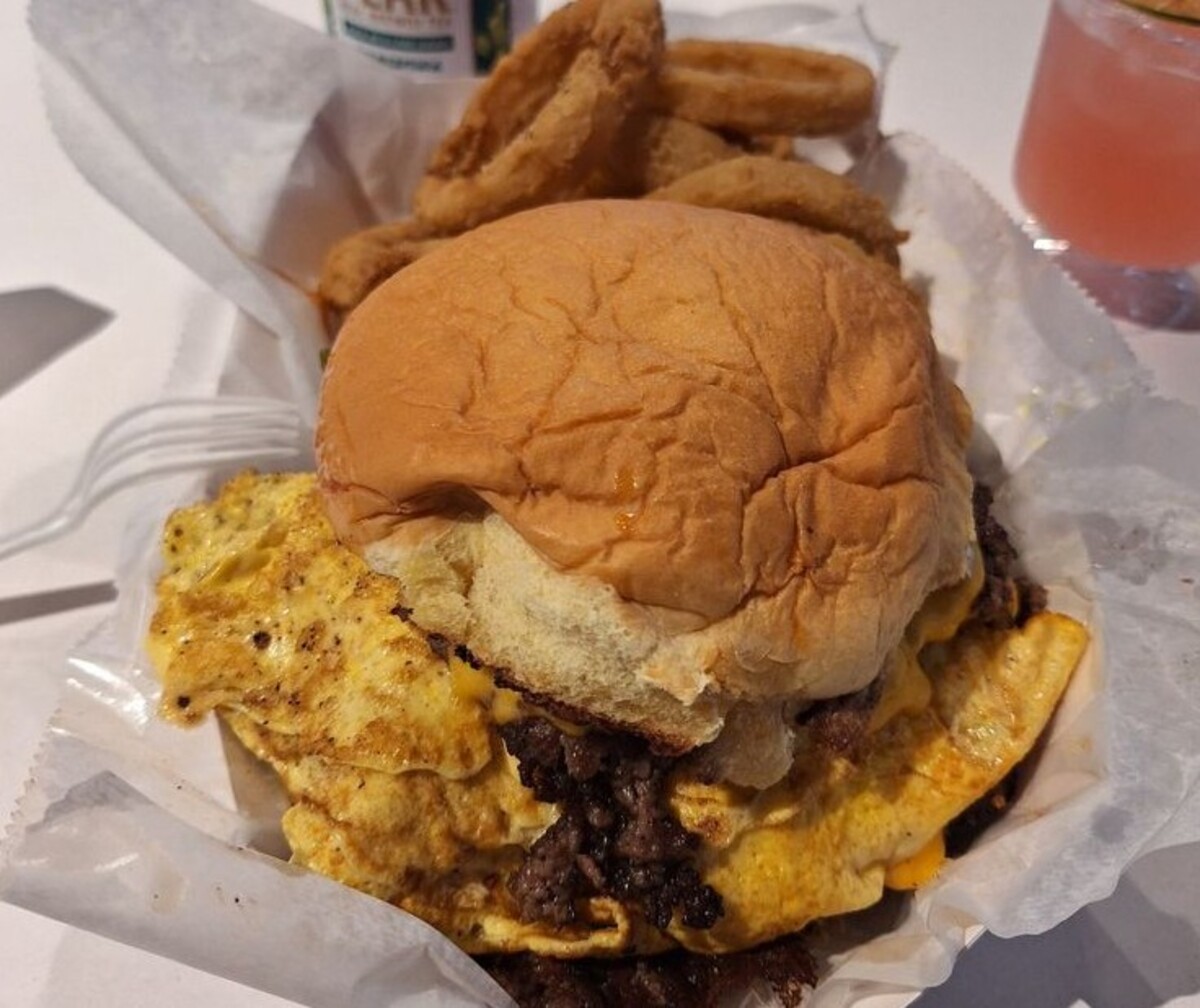 Triple with lots of toppings at Hammered Cow located in Mobile, AL. 