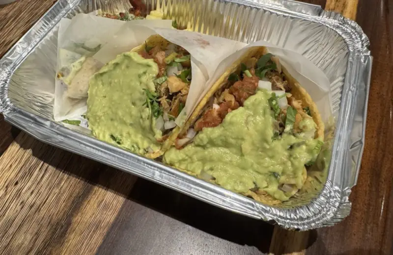 Chicken tacos and adobado taco