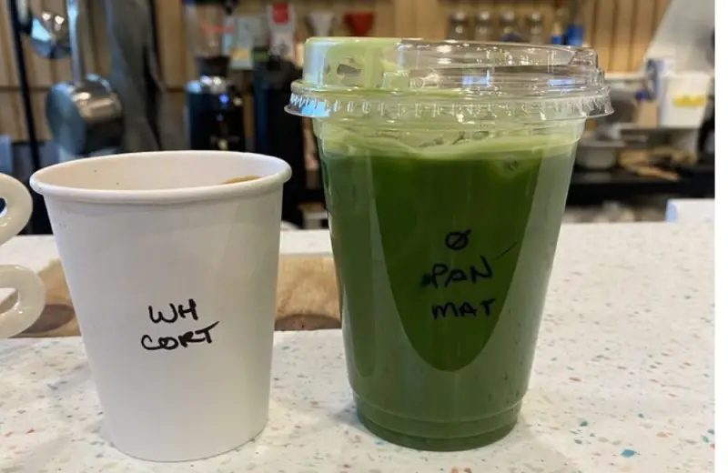 Bar area w Cortado & Iced Matcha