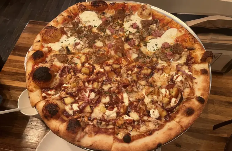 half neighborhood sausage half bbq chicken