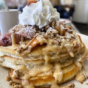 Caramel Apple Crunch Pancakes at The Chocolate Gallery Cafe in Warren, Michigan