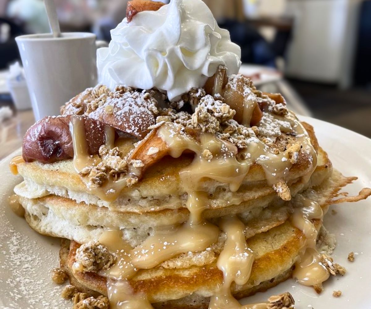 Caramel Apple Crunch Pancakes at The Chocolate Gallery Cafe in Warren, Michigan