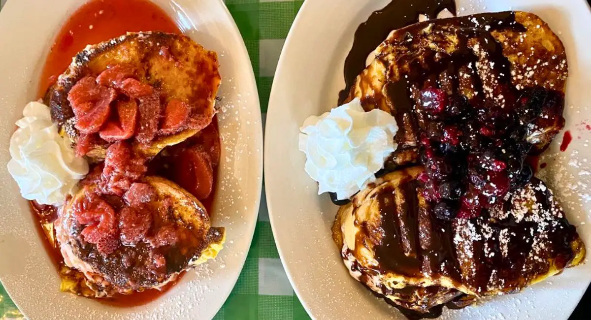 Chocolate Very Berry French Toast (right) and Strawberry Stuffed French Toast (left) at The Chocolate Gallery Cafe in Warren, MI