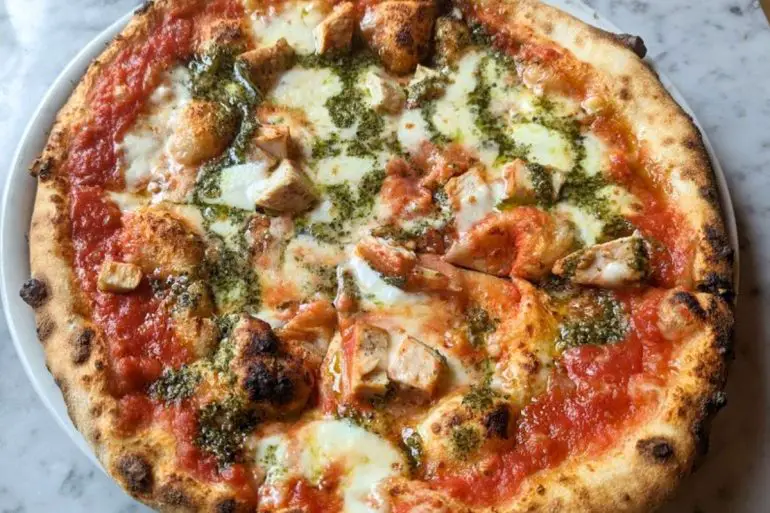 Chicken Pesto Pizza at Brick Pizzeria Napoletana in New Bedford, MA