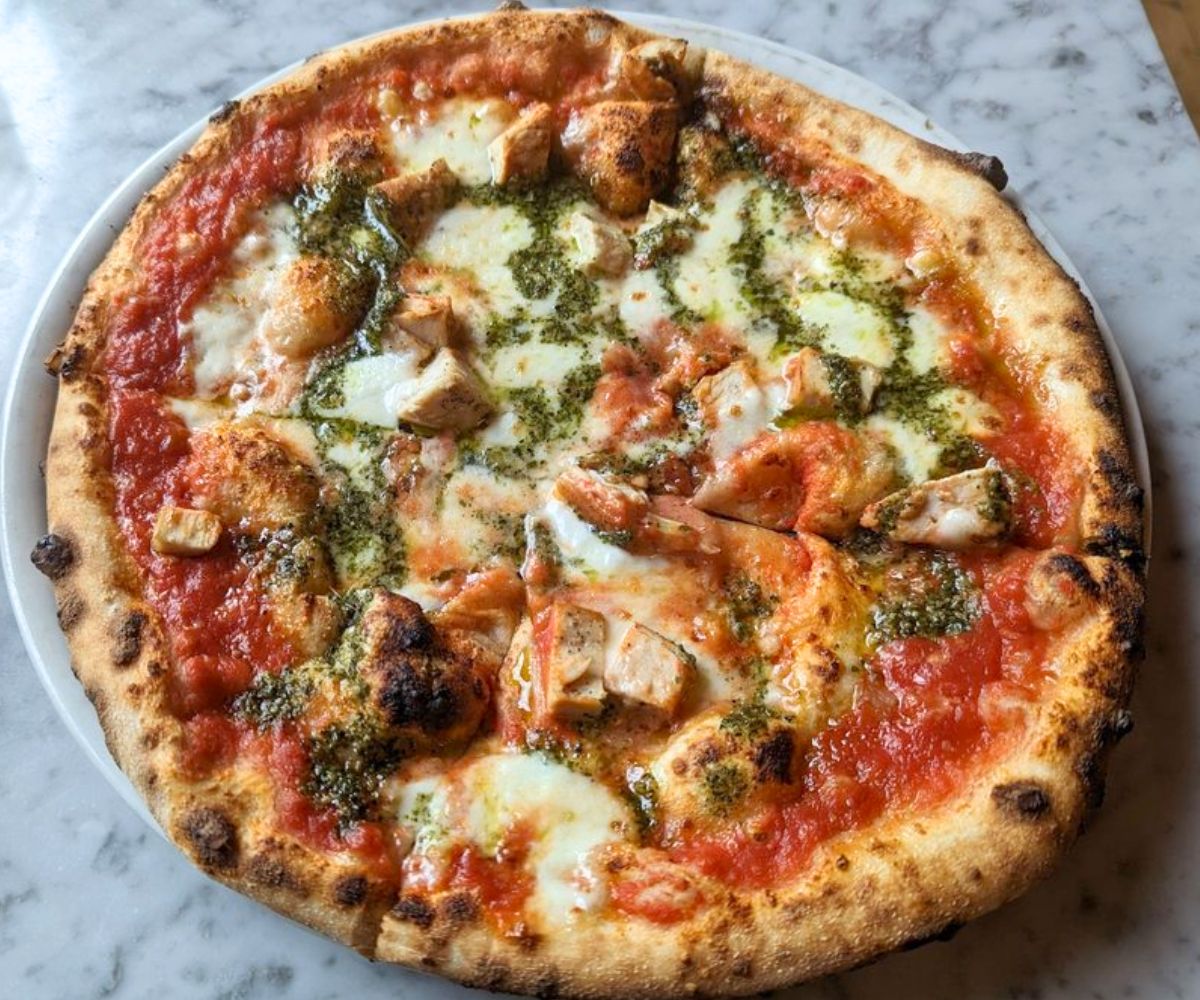 Chicken Pesto Pizza at Brick Pizzeria Napoletana in New Bedford, MA