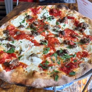 Meatball Pizza at Pizzeria La Rosa in New Rochelle, New York