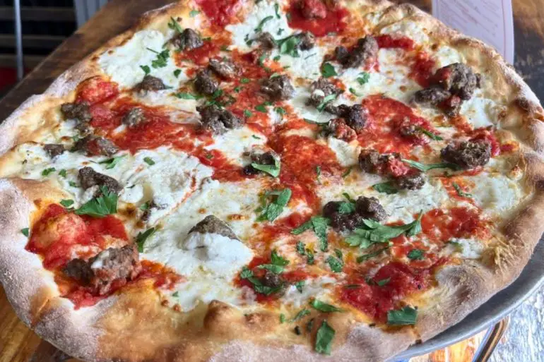 Meatball Pizza at Pizzeria La Rosa in New Rochelle, New York