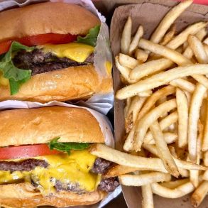 Double Cheeseburgers at Pier Burger in Santa Monica, California