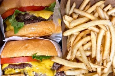 Double Cheeseburgers at Pier Burger in Santa Monica, California