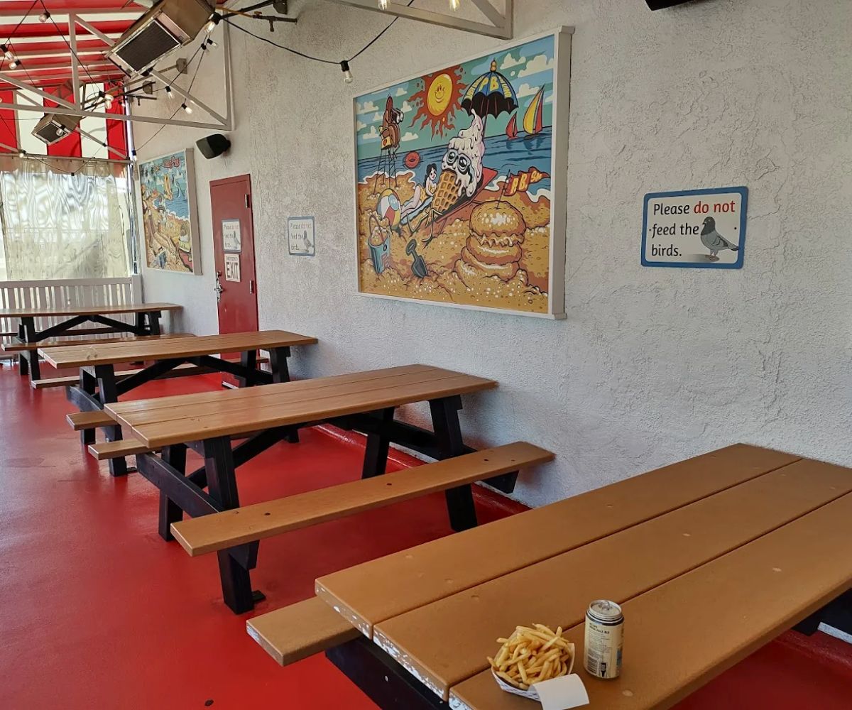 dining area at Pier Burger in Santa Monica, CA