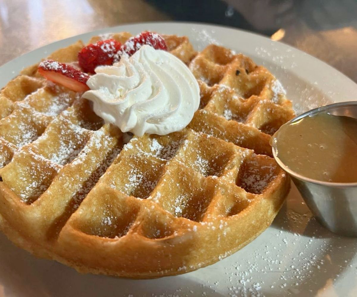 Waffle with Caramel Syrup at Luxury Diner in Cheyenne, Wyoming